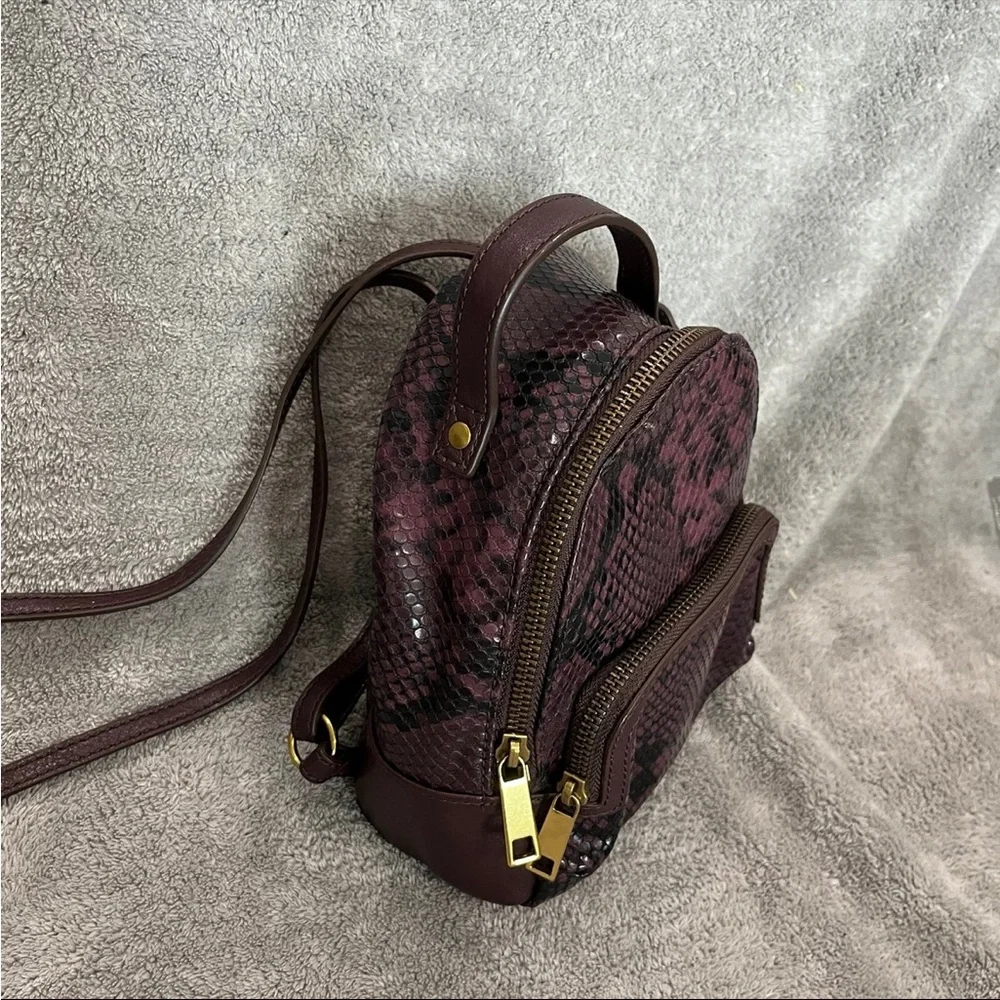 Fossil maisie mini backpack faux snake skin purple and gold